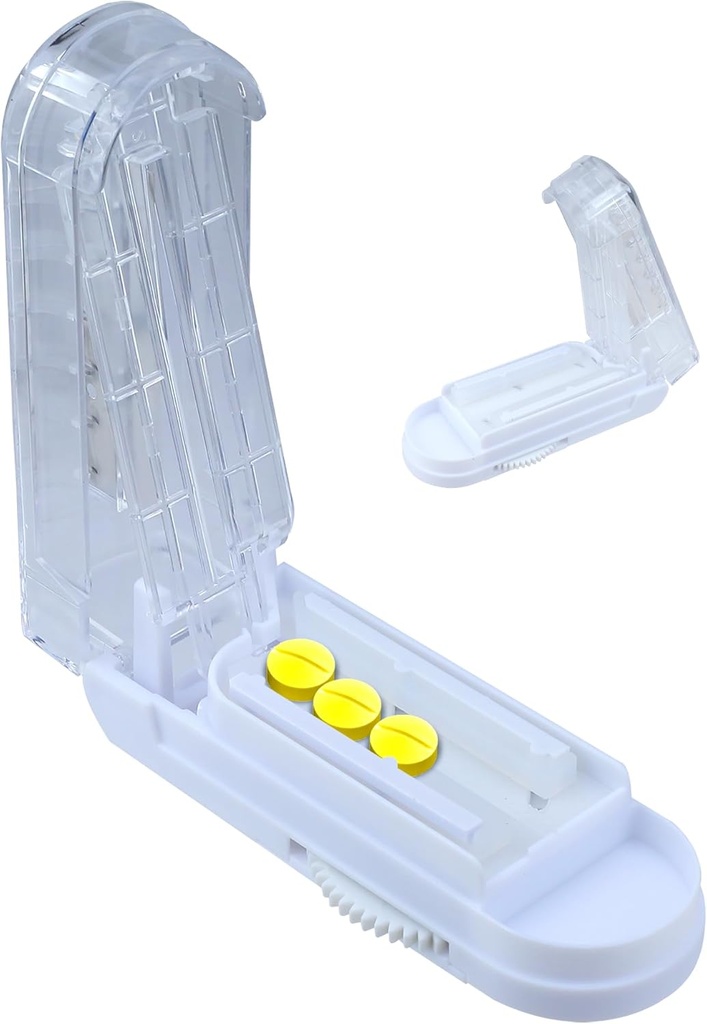 Splitter regolabile per Pillole per Pillole Piccole e Tiny, Pillole più grandi, Pillole Splitter con dispositivo di centraggio Taglia esattamente Pillole multiple un tempo,Caso di Tablet con lama affilata nascosta