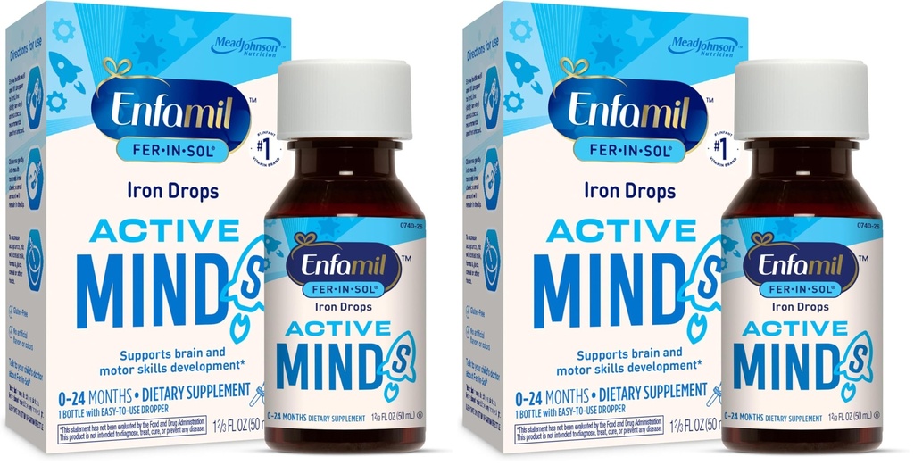 Enfamil Fer-in-Sol Supplemento gocce per neonati e bambini, Supporta lo sviluppo del cervello, 50 mL Dropper Bottiglia (Pack of 2)