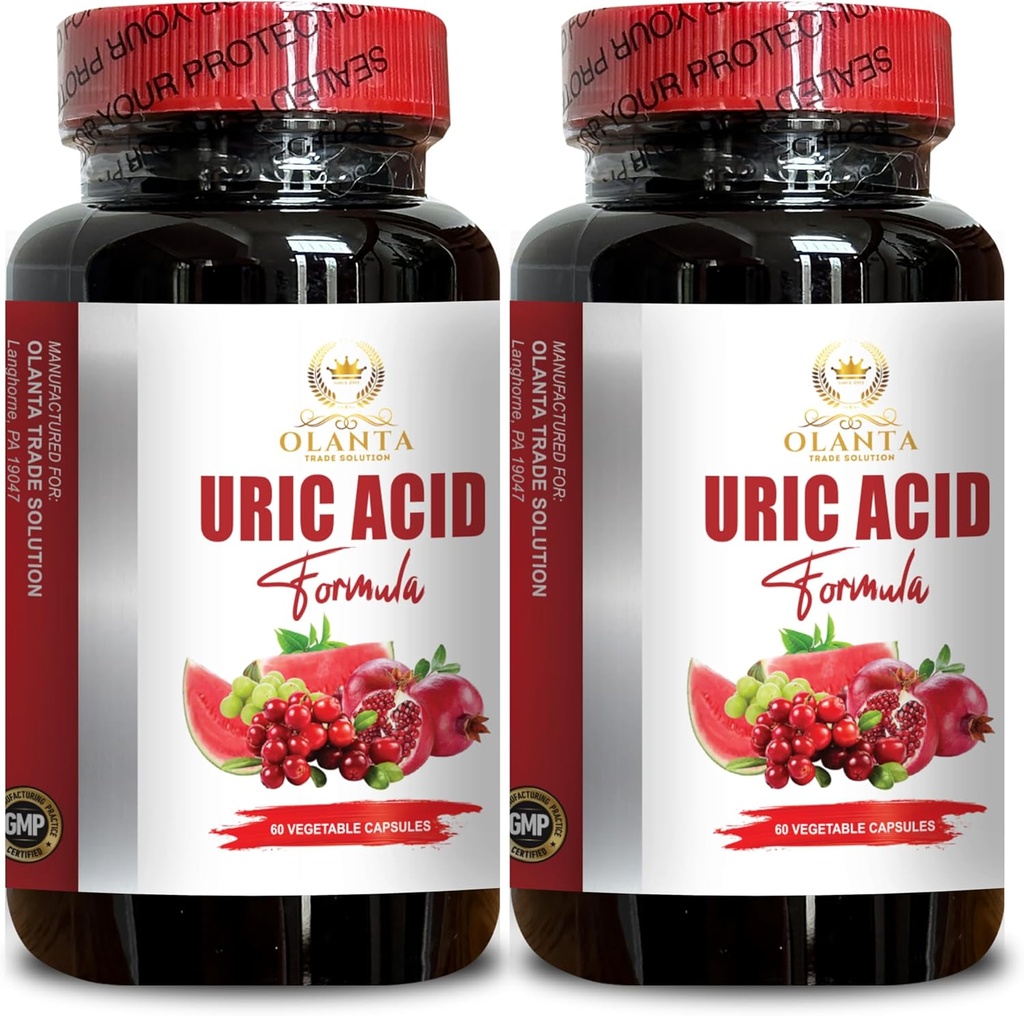 Formula di acido URIC naturale generico - Water Retention Relief, Water Away Capsules, Pillole diuretiche per la ritenzione idrica, soluzione di acido urico, cardo del latte - 2 bottiglie