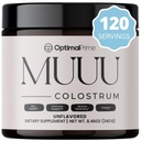 Optimal Prime - MUUUU Bovine Colostrum Supplemento e Superfood Polvere per Gut Salute, Bloating, Supporto immunitario, Capelli, Pelle e Unghie non aromatizzate, 120 Serve