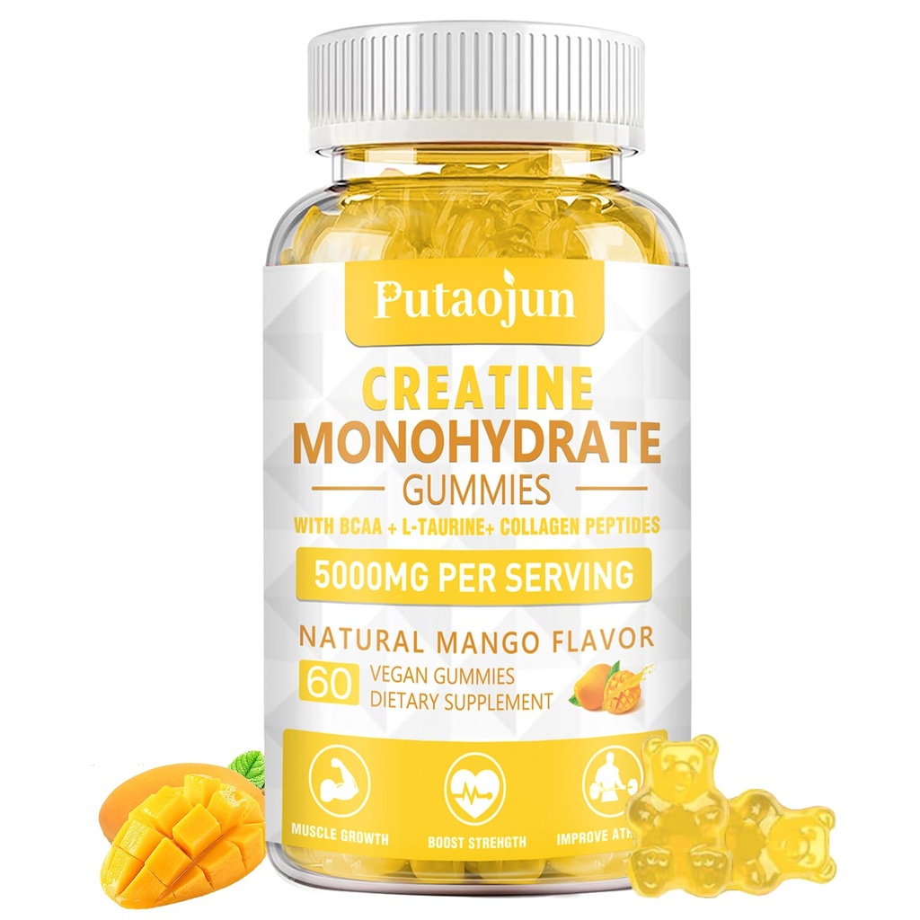 Creatina monoidrato con vitamine D3 & B12 | Collage idrolizzato senza zucchero & Creatina Gummies | 60 Conte