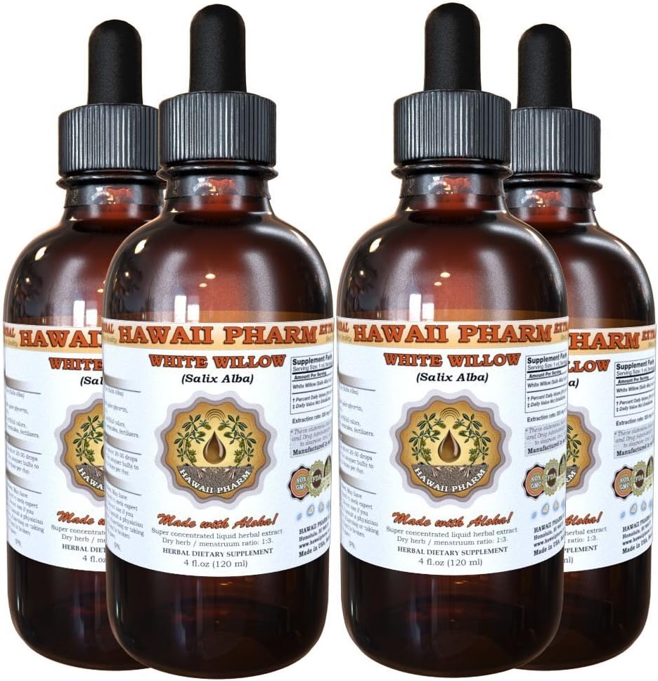 Estratto di liquido salice bianco, salice bianco organico (Salix Alba) tintura di corteccia secca, supplemento di erbe, Hawaii Pharm, Made in USA, 4x4 fl.oz
