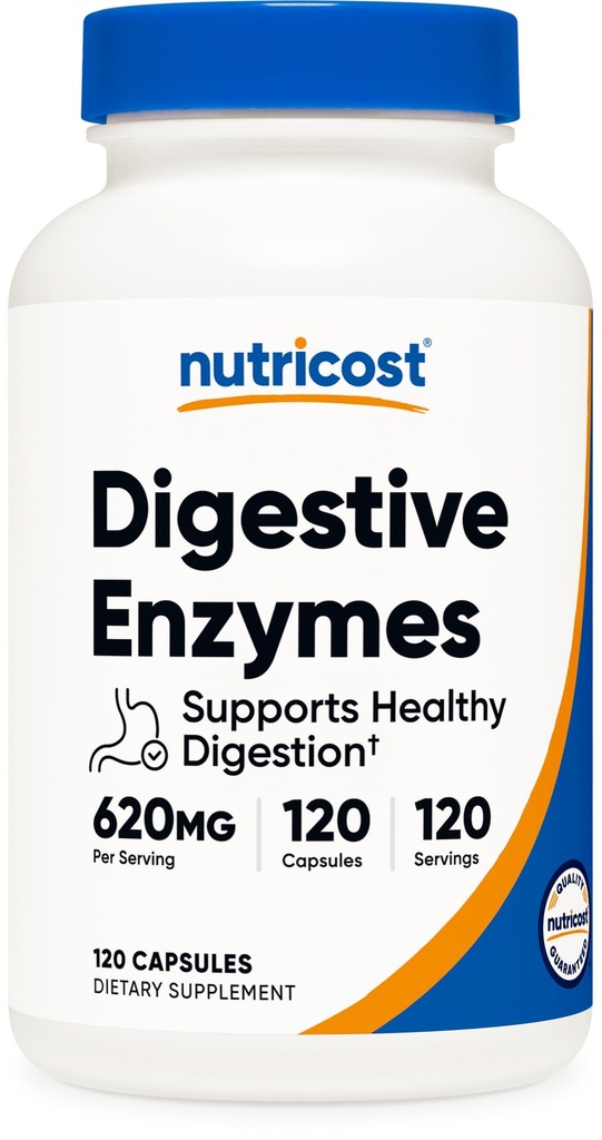 Enzimi digestivi Nutricost 620mg, 120 Capsule - Integratore di enzimi digestivi completo