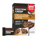 MUSASHI Protein Crisp Bar, 20g Protein, 4g Total Sugars, Vanilla & Caramel, Post Workout e Snack On The Go, 12 Pack of 2.1oz (60g) Bar