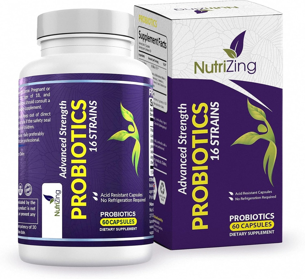 NutriZing Vegan Probiotics for Digestive Health - 30 miliardi di CFU & 16 ceppi - Bifidobacterium & Lactobacillus Probiotics for Men & Women - Delayed Release Probiotic Gut Health Supplement