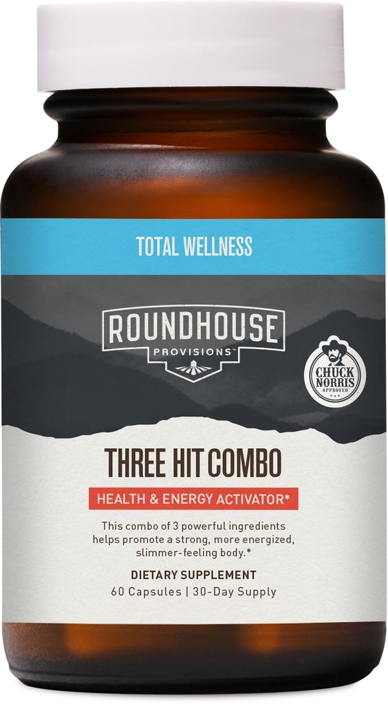 ROUNDHOUSE PROVISIONE Tre Hit Combo di Chuck Norris – Fat Burner, Energy Booster & Wellness Support – 30-Day Supply (60 Capsule)
