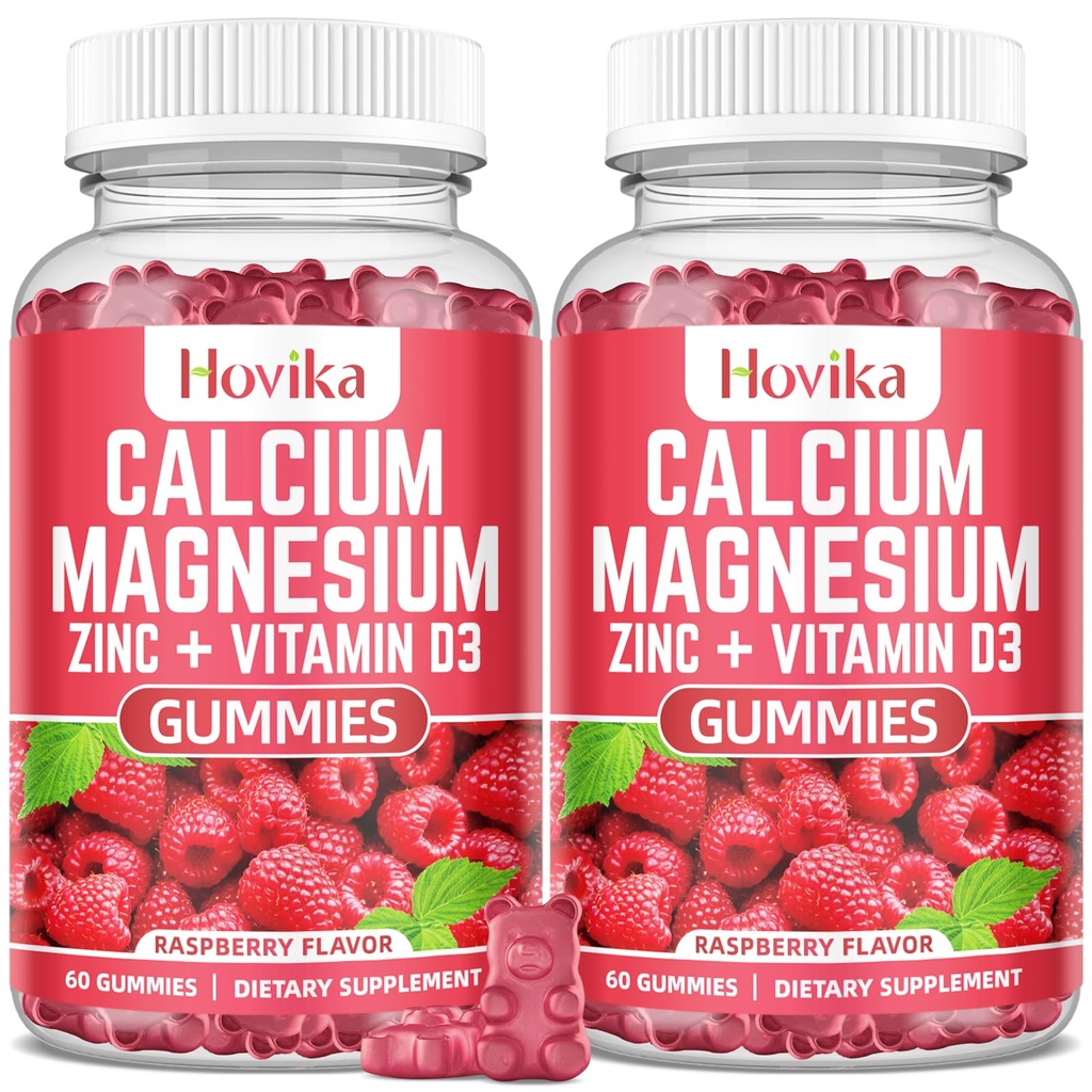 Calcio Magnesio Zinco Gummie con Potassio Vitamina C, B6, D3, K2 - Calcio per Donne & Uomini - Calcio Magnesio Zinco Integratore Multi Vitamina per Bones, Muscoli, Denti, Calma, Mood - 2 Confezione - 60 Ct