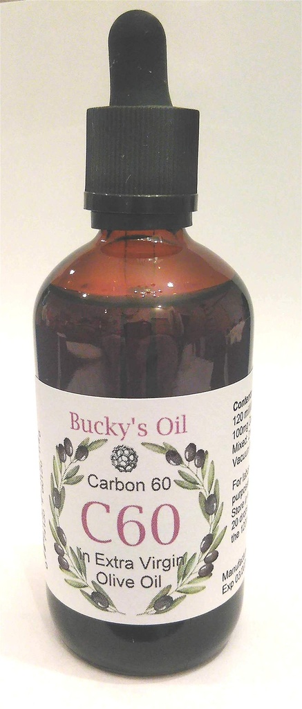 C60 - 120ml Olio Extra Vergine di Oliva con 100mg Carbon 60 99,95% in soluzione.