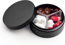 Piccolo contenitore di pillole 3 scomparti, scatola di metallo rotondo portatile, organizzatore impermeabile del padiglione di viaggio, contenitore di vitamina EDC della medicina del Purse tascabile (nero)