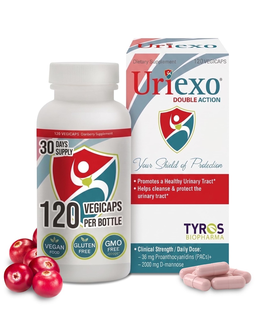 Uriexo Doppio Azione Capsule, Cranberry Pill per Donne e Men Supplemento, Urinary Tract Cleanse and Protect Supports Benessere e Confidenza - 30 giorni di fornitura