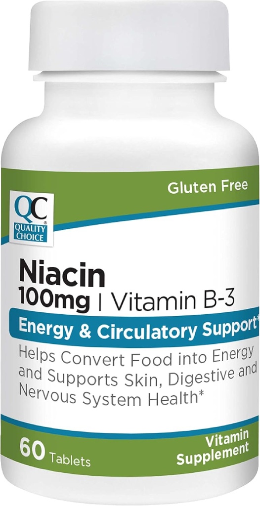 Niacin di scelta di qualità (Vitamin B3) Energy & Ciculatory Support 100 mg Supplemento, 60 Conte Bottiglie