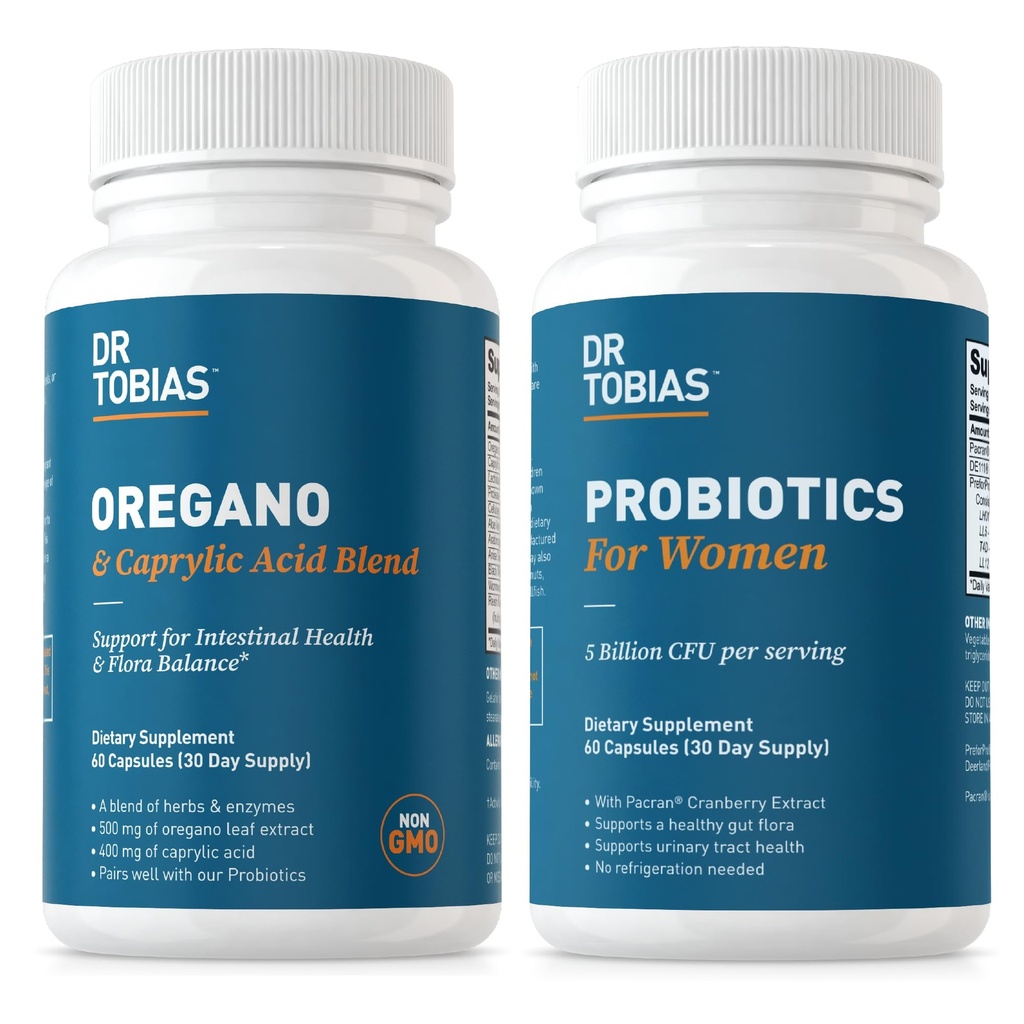 Dr. Tobias Oregano e Caprylic Acid Blend e Probiotici per le donne - Supporta Gut, Immune e Salute urinaria, Non OGM