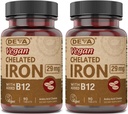 DEVA Nutrition Vegan Chelated Iron 29 mg Fortificata con B-12 - Alta potenza, Facile da ingoiare - 90 compresse, 2-Pack