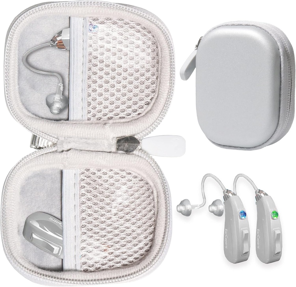 Custodia per apparecchi acustici compatibile con apparecchi acustici EarCentic EasyCharge per apparecchi acustici ricaricabili anche per Otofonix Elite/Encore, Banglijian, Britzgo, My Tone, LIGINN, Blaids, Lexie, Tweak (argento)