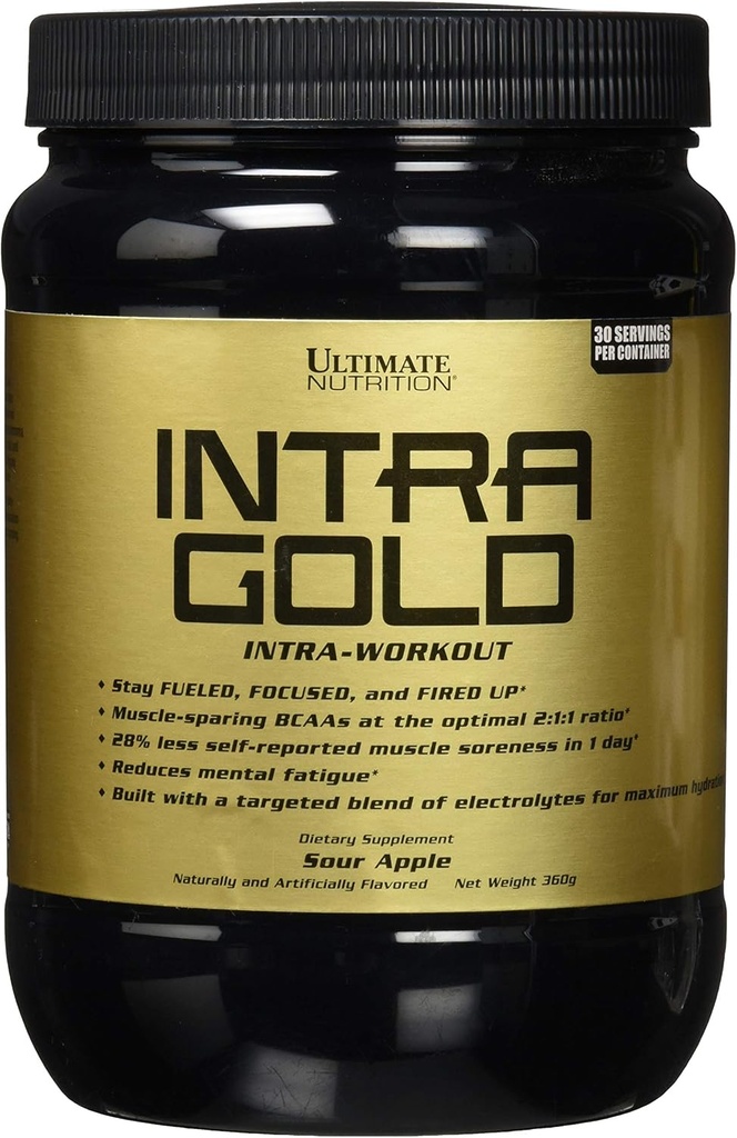 Ultimate Nutrition Intra Gold Workout Energy Supplement - Blend of Electrolytes with Carnitine, Ornithine, and Aspartate, 30 Serve, Sour Apple