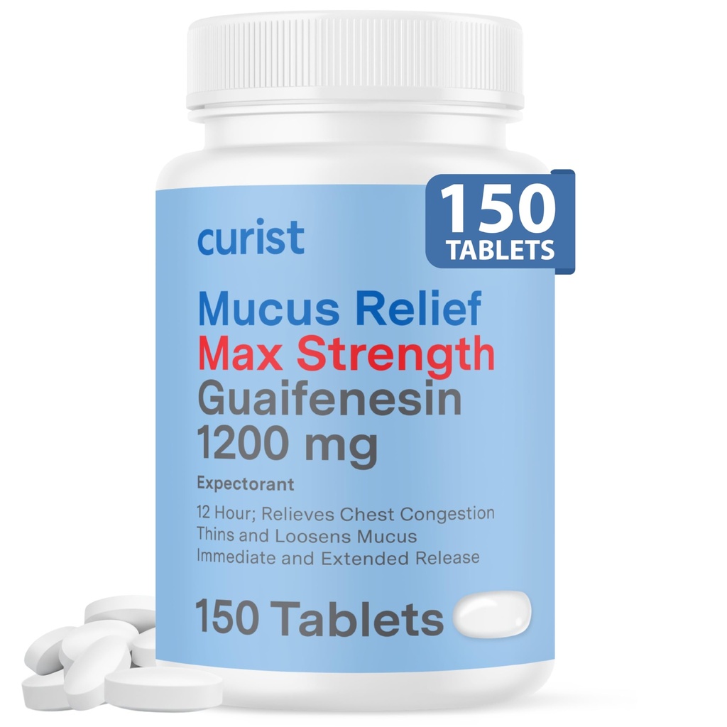 Curist Guaifenesin 1200 Mg Extended Release Tablets - 150 Count Maximum Strength Mucus Relief Tablets OTC - Congestione chiara