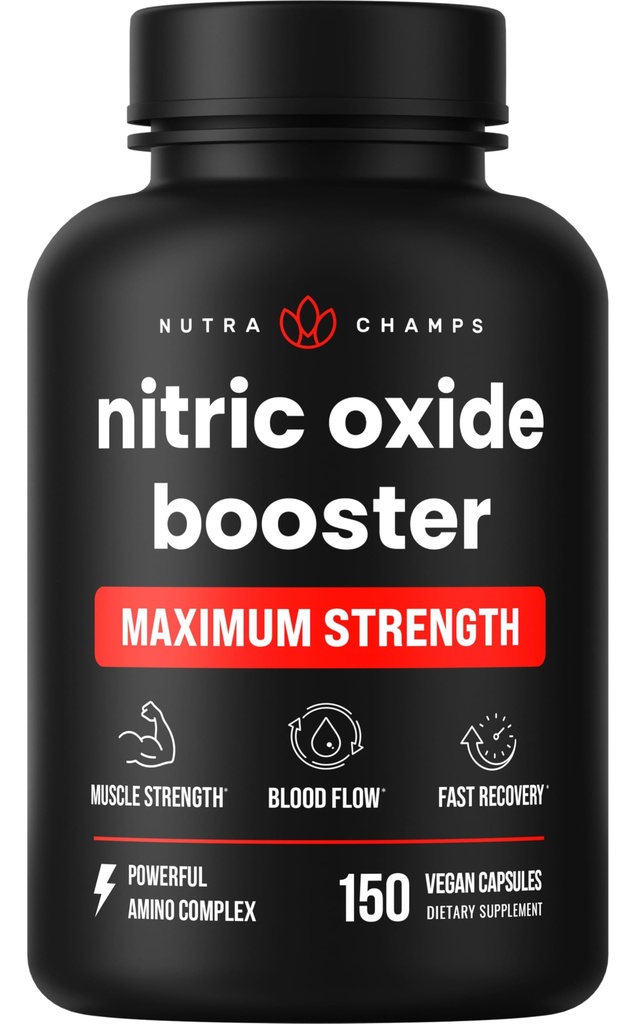 NutraChamps Nitric Oxide Supplemento, L-Arginina, L Citrulline Malate, AAKG, Pine Bark, Grape Seed Extract, Extra Forza Nitric Oxide Booster, Nitric Oxide Pills, Forza, Energia, Flusso di sangue