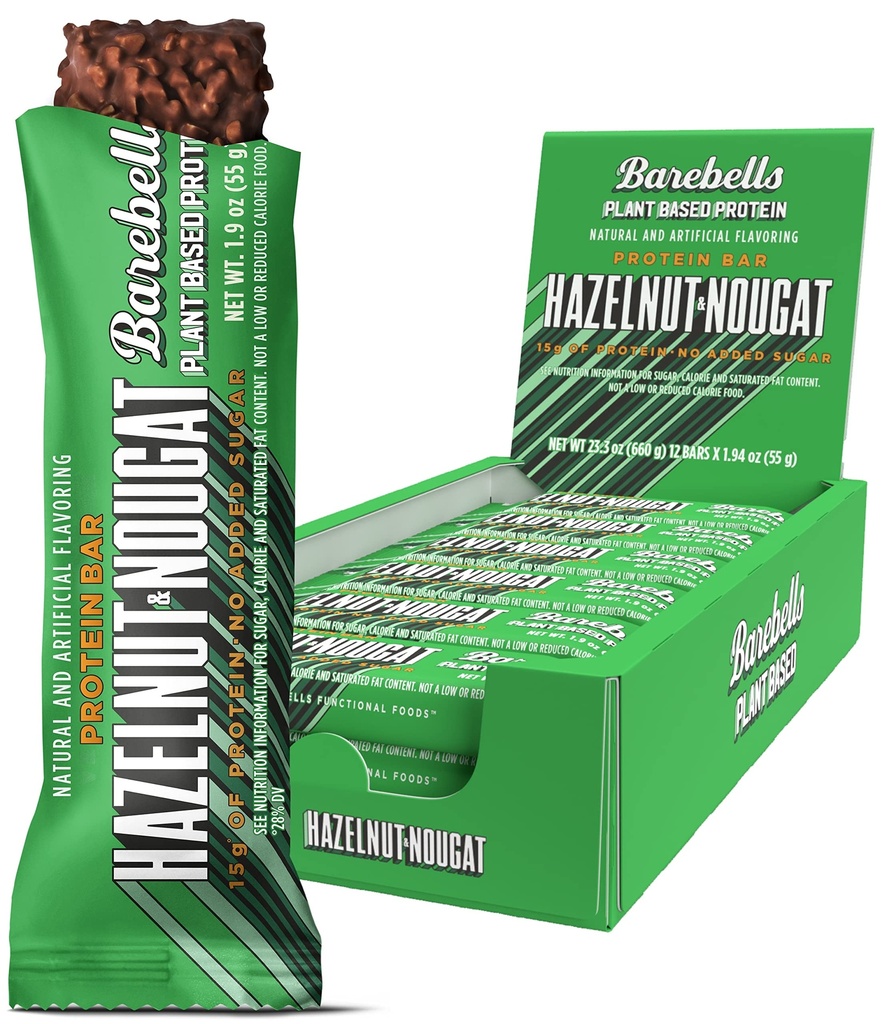 Barebells Vegan Protein Bars Hazelnut & Nougat - 12 Conte, 1.9oz Bars - Caratteristiche Plant Based Protein Bar con 15g di Protein - Chocolate Protein Snacks with Only 1g of Total Sugars - Ideale per