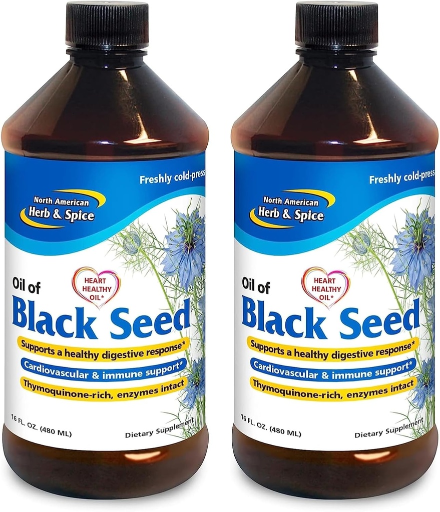 NORTH AMERICAN HERB & SPICE Black Seed Oil - 16 fl oz, Confezione da 2 - Supporto Digestivo e Immune - Non-GMO - 192 Total Servings