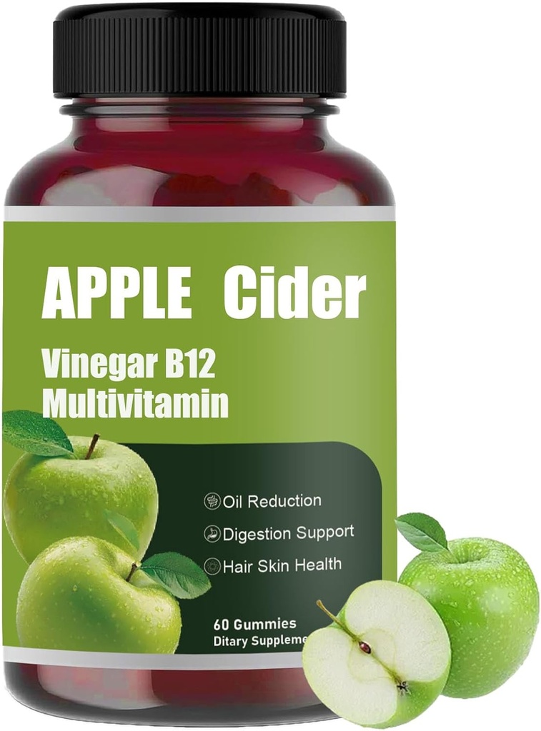 Aceto di sidro di mele B12 Multivitamin, Aceto di sidro naturale di mele Gummies - Vinagre de Sidra de Manzana Gomitas - Vegan & Gluten-Free - 60 Gummies (1)