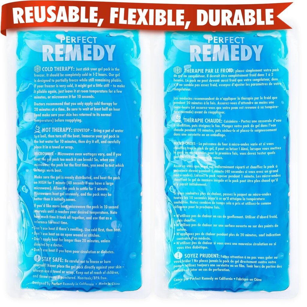 Perfect Remedy 2-Pack Gel Ice Pack per lesioni riutilizzabili, Hot & Cold Pack che è durevole, morbido e flessibile, rapido sollievo & recupero (blu, Reg 2PK)