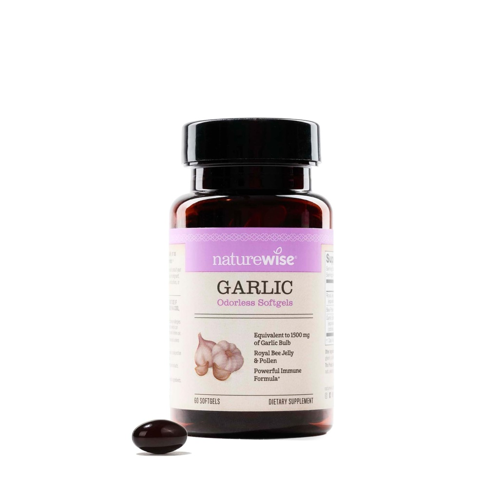 Pillole aglio inodore NatureWise - con Royal Bee Jelly & Pollen - Integratore a base di erbe per la salute del cuore + Sistema immunitario + Antiossidanti - Gluten Free, Non-GMO - 60 Softgels [2-Month Supply]