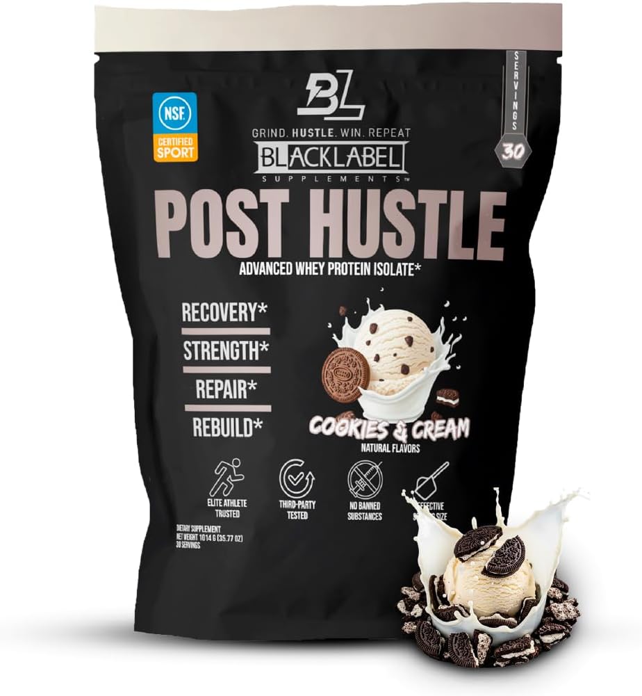 BLACKLABEL integra polvere proteica post-pesante, 30 Serve – NSF certificata per polvere di proteine isolate di siero di sport con enzimi digestivi – Cookies & Cream
