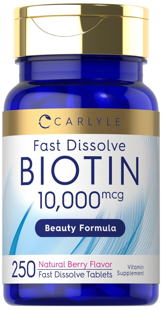 Carlyle Biotin 10000mcg | 250 compresse dissolve veloci | Max Strength | Vegetariano, Non OGM, Gluten