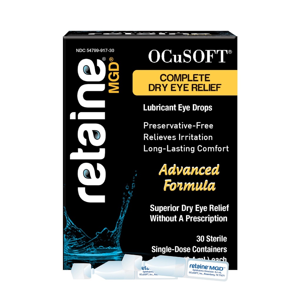 OCuSOFT Retaine MGD Emulsione oftalmica - completa Dry Eye Relief - Soothes Red & Irritated Eyes - 30 Contenitori monouso senza riserve - 0.01 Fl Oz