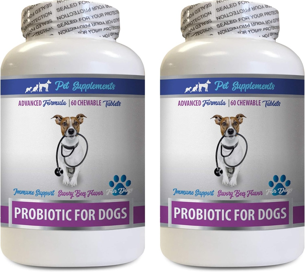 Anti Diarrea Pillole per Cani - PROBIOTICS per Cani - Gut sano - Stop Gas Diarrea e Respiro cattivo - Boost digestivo - Probiotici per cani Imballaggi - 2 Bottiglie (120 Trattati)