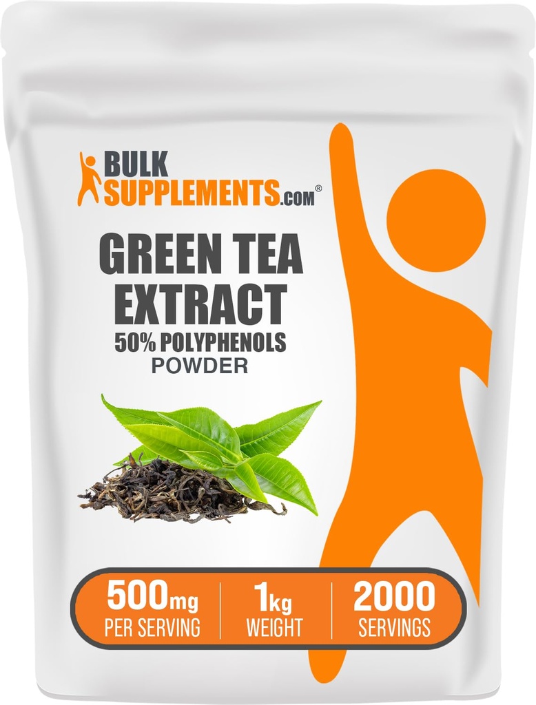 BulkSupplements.comgreen Estratto di tè polvere - 50% Polyphenols Supplemento, EGCG Supplementi - Gluten Free, 500mg per porzione, 1kg (2.2 lbs) (Pack of 1)