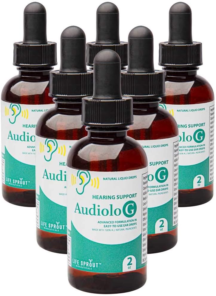 Audiolo-g Natural Ear Drops – Nuova formula di perdita dell'udito inversa – Miscela omeopatica di estratti organici & Olio essenziale per anziani, adulti e bambini