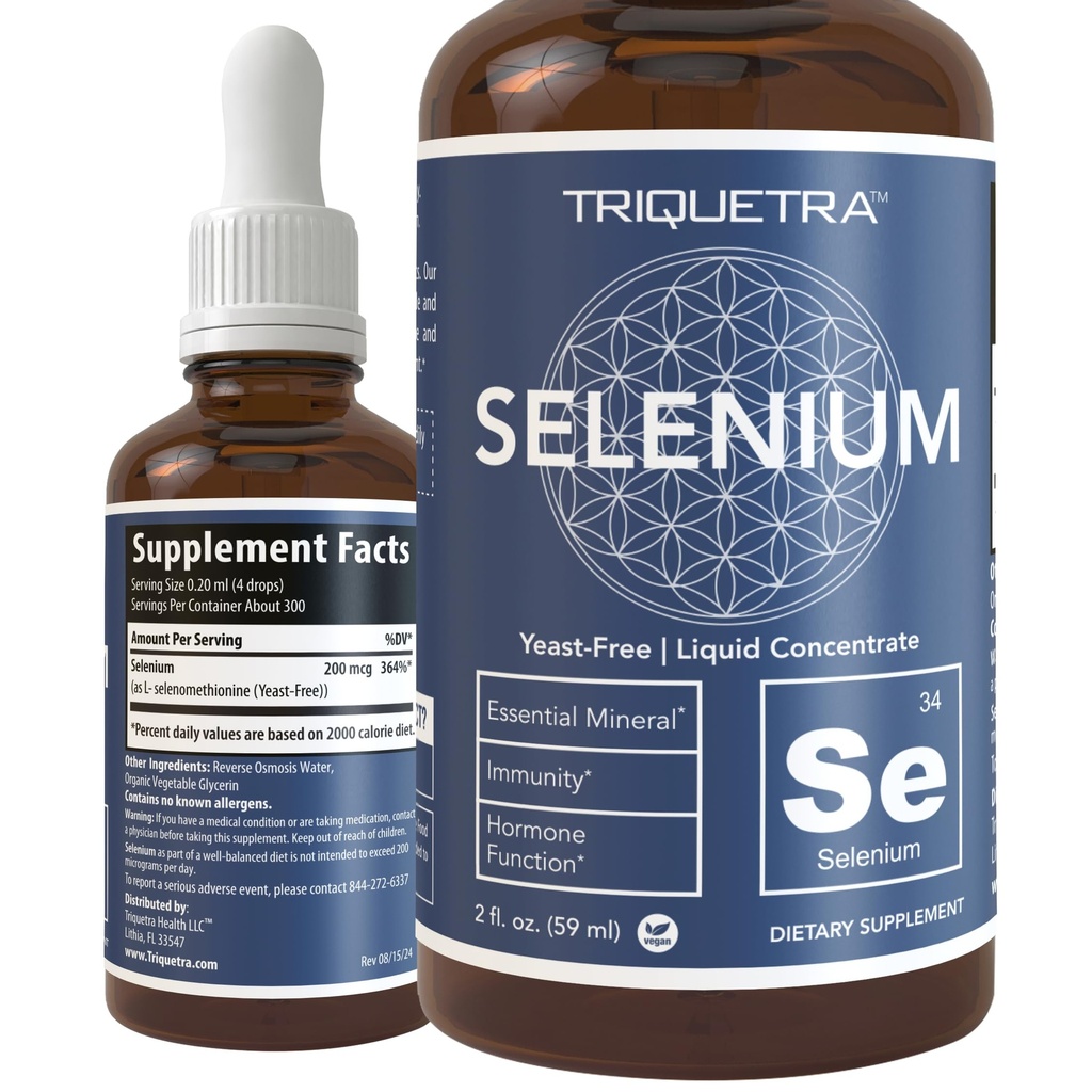 Selenio - 200 mcg, Selenomethionine Form, 300 Serve - Vegan, Bottiglia di vetro, Lieto Libero - Sublingual Liquid Concentrate - Antiossidante, Supporta l'immunità, tiroide Salute (2 oz.)