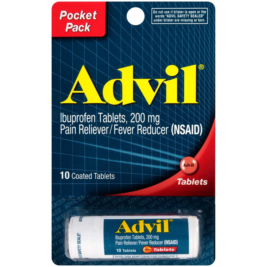 Advil Coated Tablets Pain Reliever e Fever Riduttore, Ibuprofen 200mg, 4 x 10 Conteggio di vitello, Fast Pain Relief, Pocket Pack