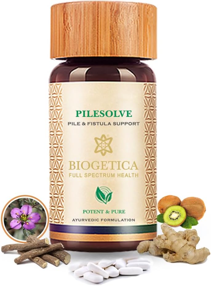 Biogetica Pilesolve Natural Herbal Supplement con Licorice e Ginger - Non OGM - 100% Vegan Ayurveda Supplement Powder