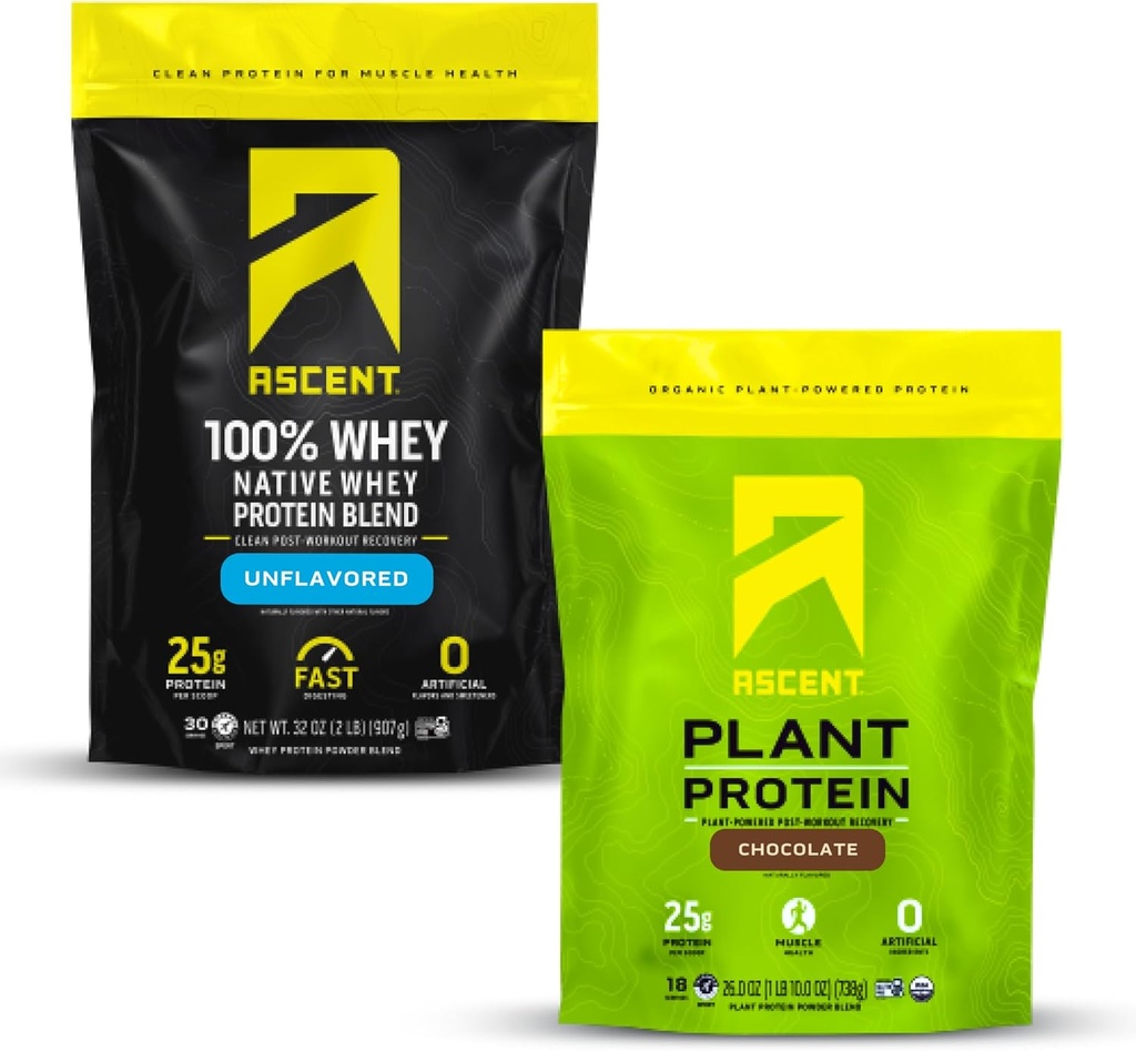 Ascesa Whey + polvere proteica vegetale - 2 lb senza aroma & cioccolato 18 Serve