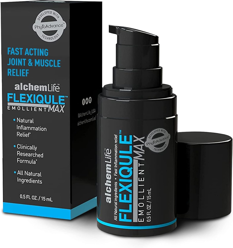 AlchemLife FlexiQule MAX - Fast Acting Emollient Supporting Natural Joint & Muscle Relief - Soothes Stiffness & Aids Mobility - Potenti Phyto-Active di Ginger, Boswellia & Piperine - (15mL Pump)