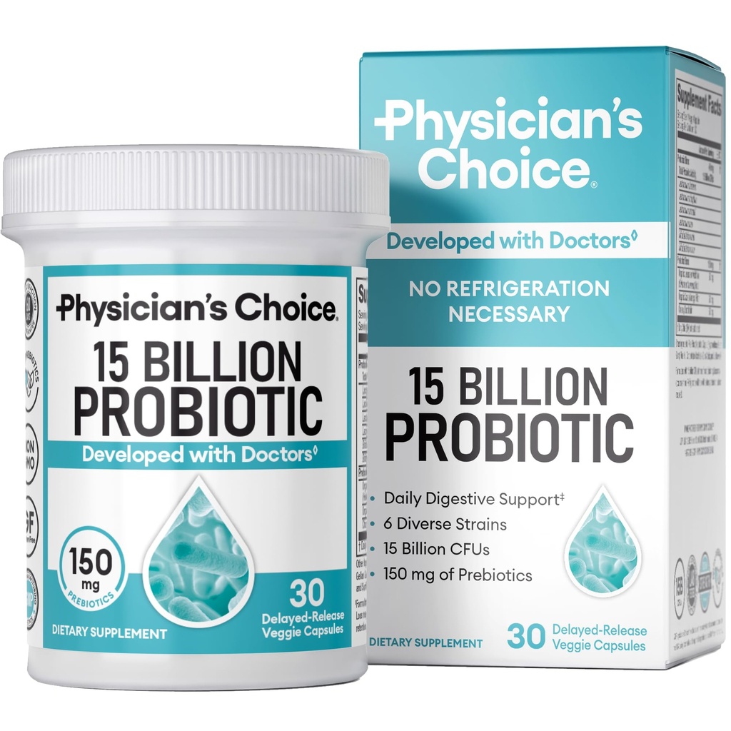 Probiotici CHOICE Beginner del medico 15 miliardi di CFU - 6 Strains Diverse & Prebiotici Organici, progettati per la salute generale digestiva e supporta costipazione occasionale, diarrea, gas &amp; Bloating
