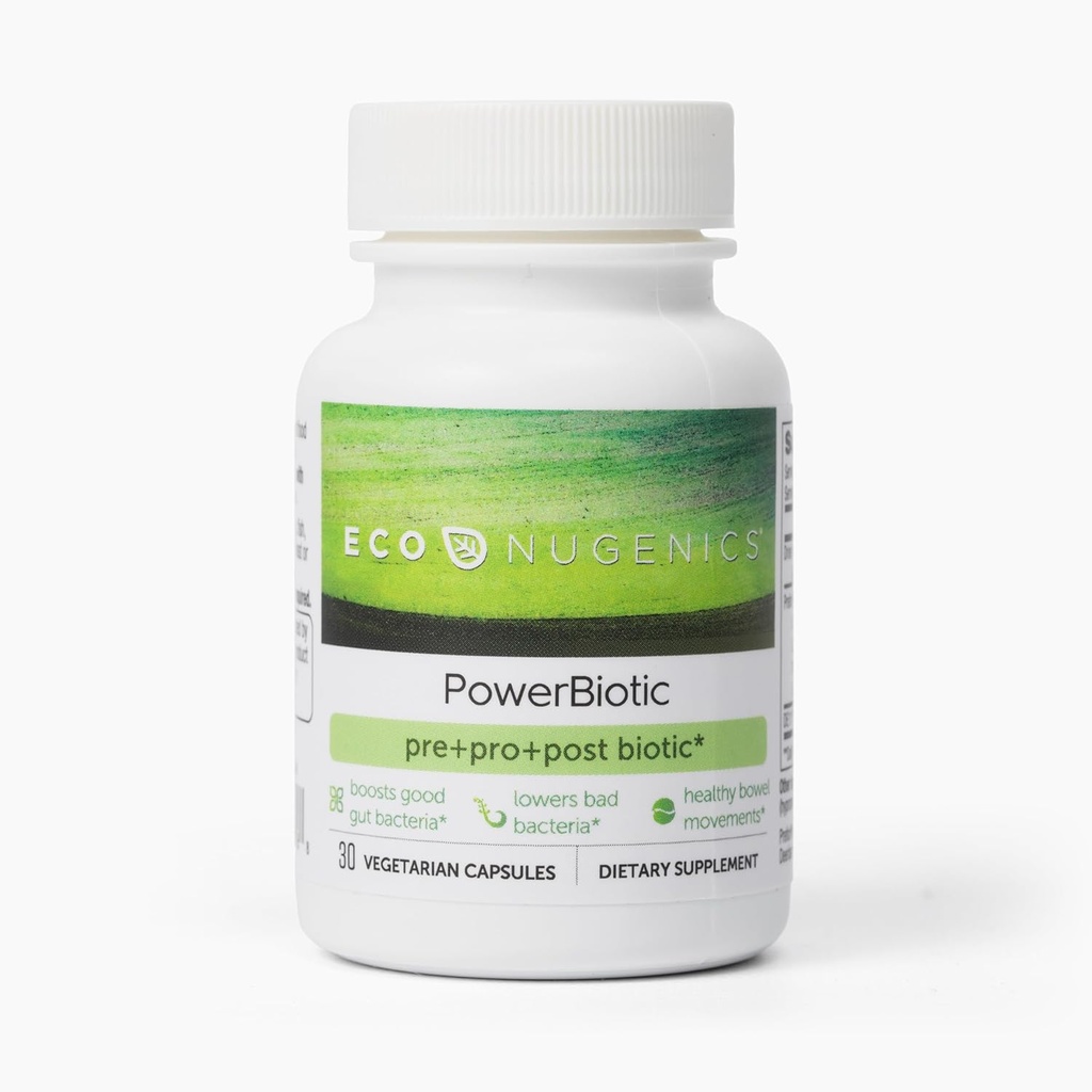 EcoNugenics PowerBiotic: Prebiotico, Probiotico e Postbiotico per Uomo & Donne – 30 capsule (1 Quotidiano) – Supporta la salute digestiva, Gut Cleanse, Rilievo di costipazione, Funzione immunitario