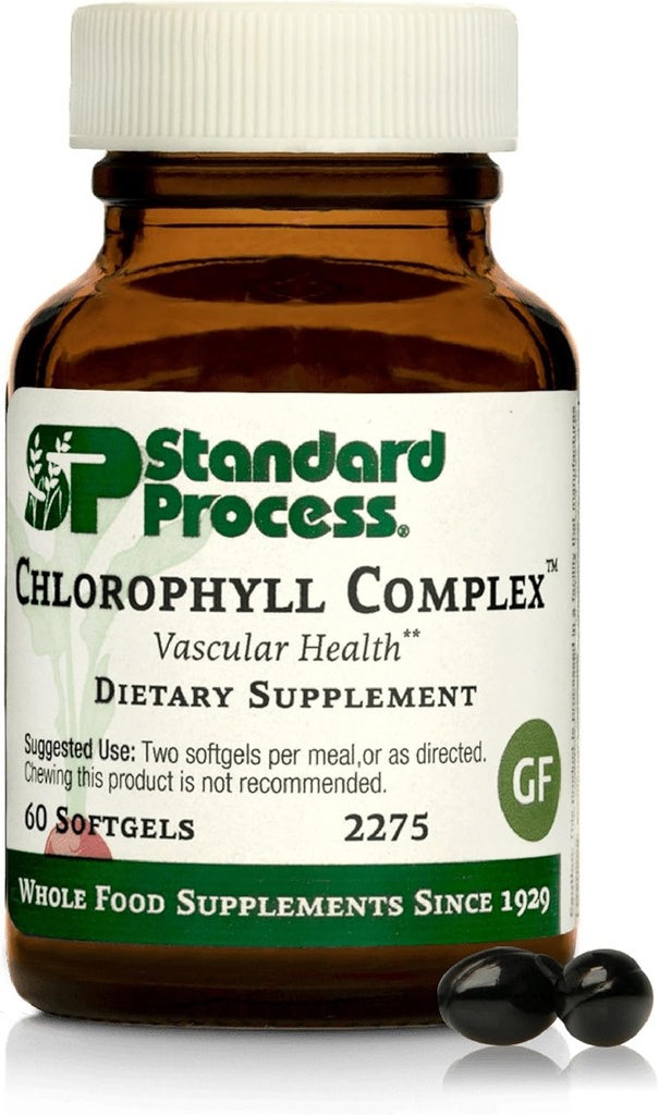 Standard Process Inc. Complesso di clorofilla - Supporto immunitario, attività antiossidante, salute della pelle e assistenza sanitaria dei capelli con vitamina A, lecitina di girasole, grano saraceno, muschio spagnolo - 60 Softgels