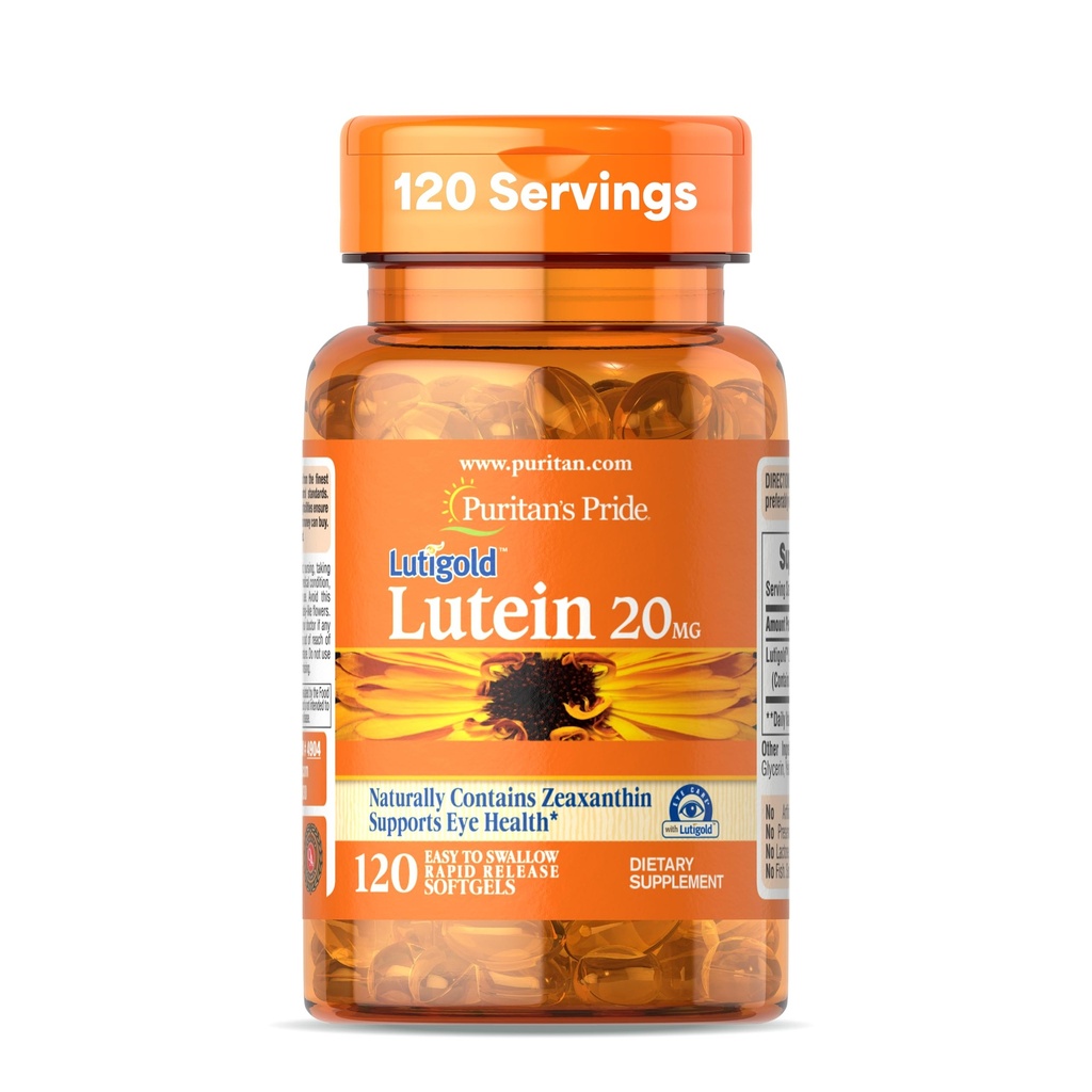Puritan Pride Premium LutigoldTM Lutein Carotenoide 20mg con Zeaxanthin per gli uomini e le donne, Integratore alimentare per il supporto per la salute degli occhi, Alimentazione di 8 mesi, 120 Softgels Easy-to-Swallow