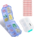 Casella di pedaggio (2 Pack) - Portatile Small Supplements Tablet Container Box con 10 scomparti - Medicina Vitamin Organizer Dispenser Holder Storage per viaggio Pocket Purse (Blue+White)