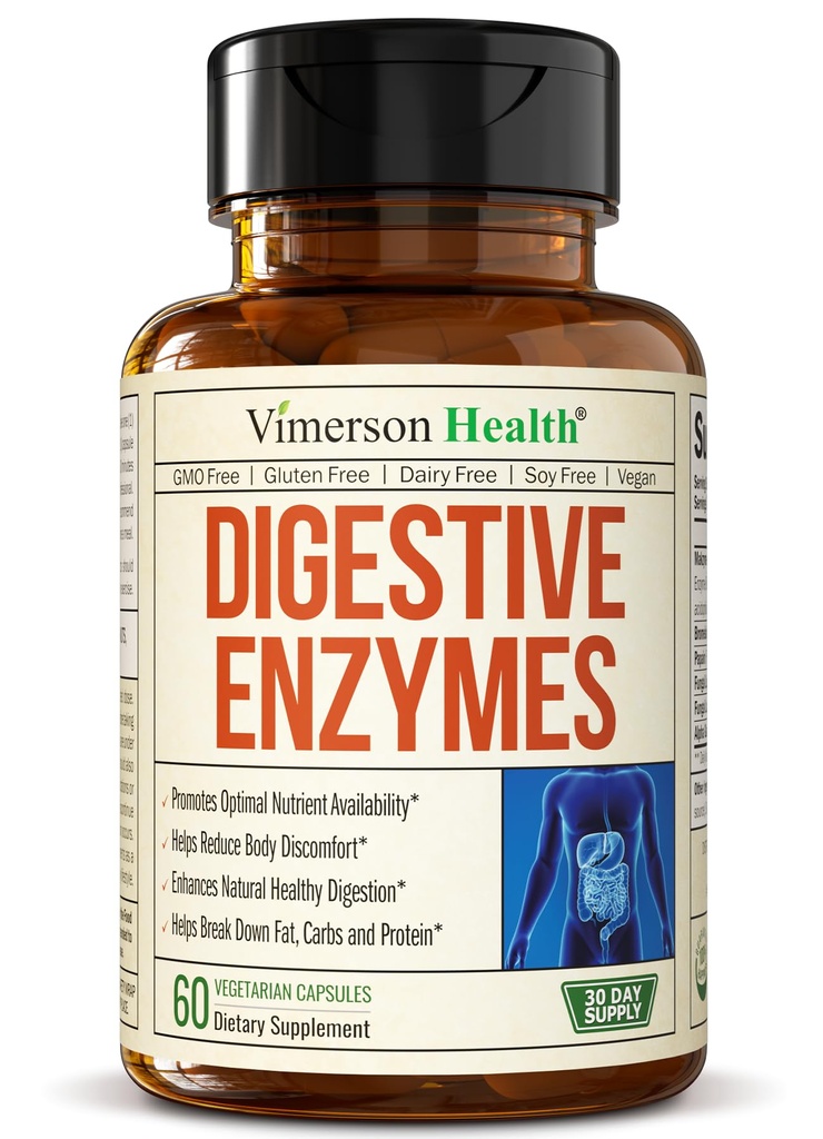 Enzimi Digestivi - Probiotic Multi Enzyme (Enzimas Digestivas) - Integratori Digestivi con Unique Makzyme-Pro Formula - Enzimi Avanzati per Digestione, Movimenti Bowel & Absorbimento Nutriente. 60 tappi