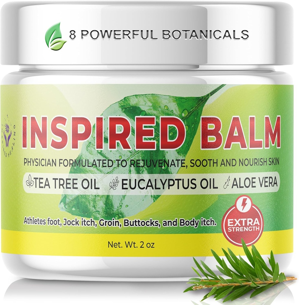 Balm per l'albero di tè ad alta resistenza per la pelle - Athletes Foot Cream - Jock Itch Crema per gli uomini e le donne - Crema per i lombrichi - Ideale per prurito, pelle secca - Fast Acting Physician Formulated Tea Tree Foot Cream (2oz)