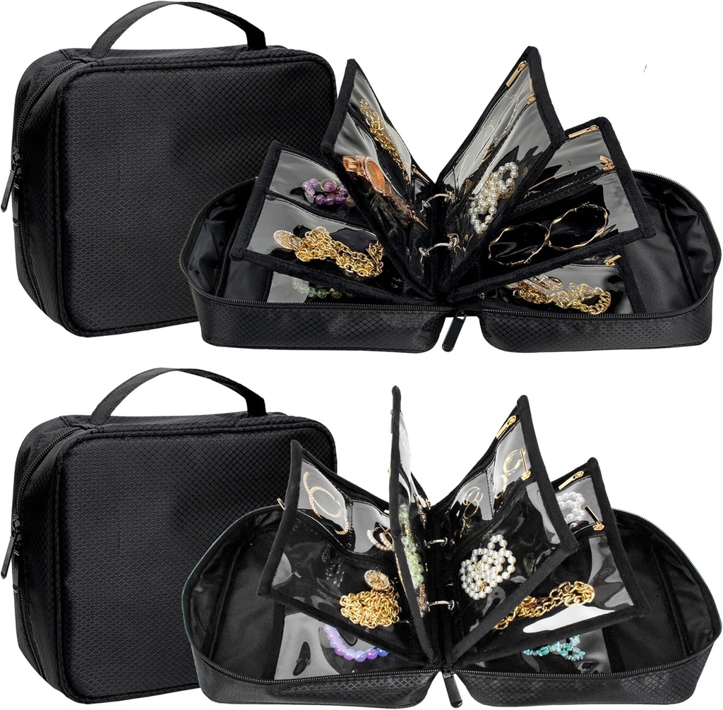 2 PCS Travel Jewelry Organizer Cases,Borse per gioielli con chiusura a cerniera trasparente