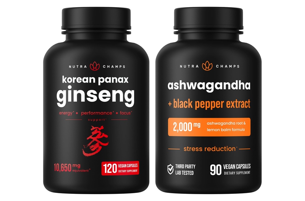 NutraChamps Korean Ginseng Capsules e Ashwagandha Capsule 2 Pack Bundle