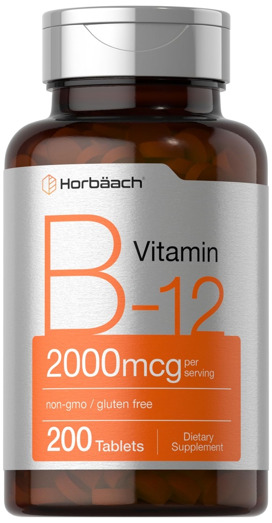Horbäach B12 Vitamin 2000 mcg | 200 compresse | Supplemento vegetariano | Non OGM & Gluten Free