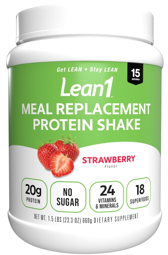 Lean1 Meal Sostituzione della proteina Shake, Aroma di fragola, 15 Vasca di servizio