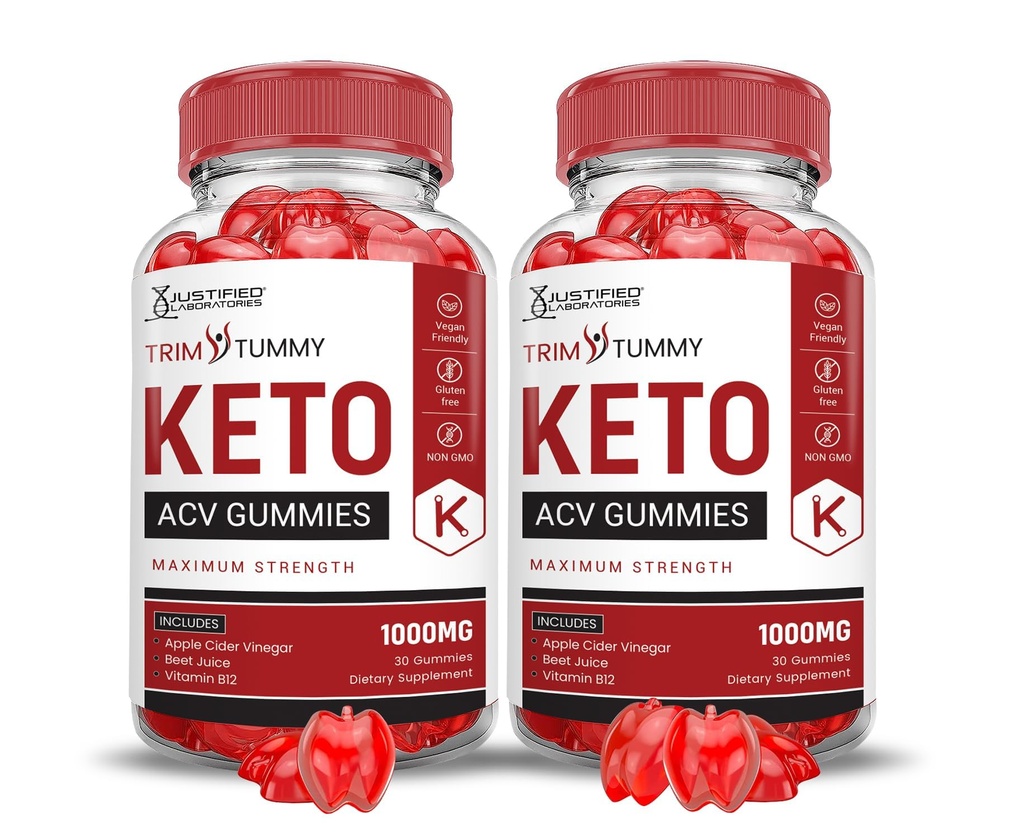 Laboratori giustificati (2 Pack Trim Tummy Keto ACV Aceto di sidro di mele formulato con polvere di succo di barbabietola di melograno B12 Vegan Non OGM 120 Gummies