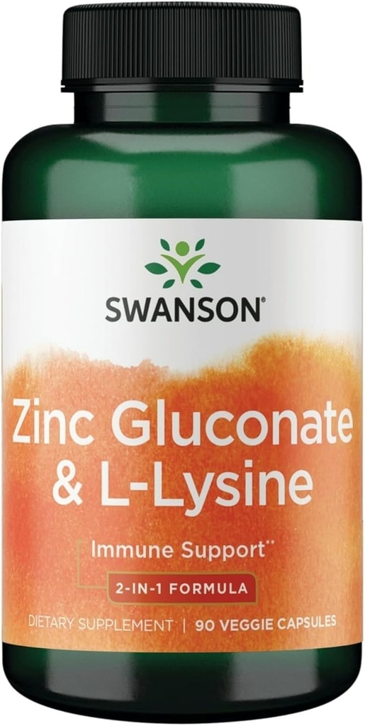 Swanson Zinc Gluconate '&' L-Lysine - 2-in-1 Formula 90